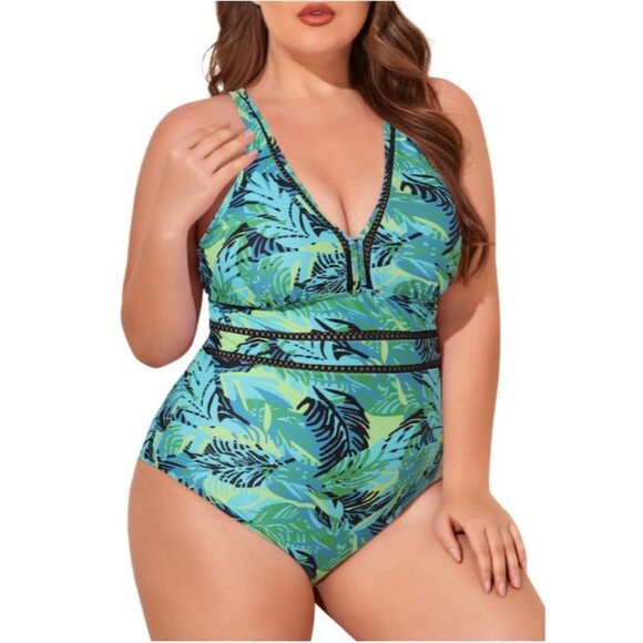 Summer Mae Tropical Leaf One Piece Swimsuit Womens Size 14 Beach Vacation NEW - Picture 2 of 13
